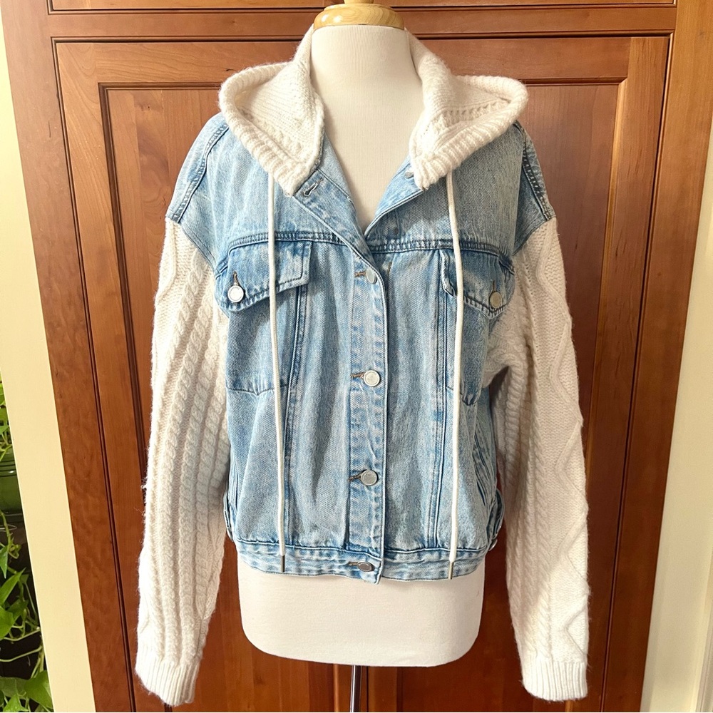 Blank NYC Mixed Denim & Knitted Hooded Jacket Size XL - Picture 10 of 10